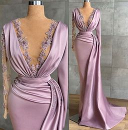 Plus Size Arabic Aso Ebi Mermaid Lace Beaded Prom Dresses Sheer Neck Satin Evening Formal Party Second Reception Bridesmaid Gowns Dress Zj420 407