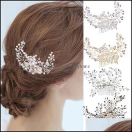 Jewelry Hair Clips & Barrettes Handmade Alloy Pearl Comb Women Crystal Flower Bridal Headdress Barrette Rhinestone Aessories Wedding Pin H D