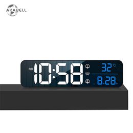 AKABELL Wireless 10.4 inch Alarm Clock Rechargeable Large LED Wall Digital Clocks 40 Ringtones Sound-Activated Date Temp Display 210804