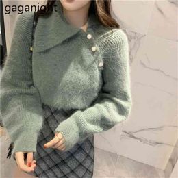 Vintage Women Mohair Sweater Autumn Winter Fashion Solid Pullovers Chic Korean Sweaters Outwear Tops Casual Loose 210601