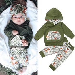 Pudcoco 2Pcs Casual Boy Clothes Newborn Kids Baby Boy Winter Floral Hooded Tops Pants Leggings Outfits Clothes 210309