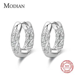 100% Real 925 Sterling Silver Classic Simple Circle Luxury Zirconia Hoop Earrings For Women Wedding Jewelry Accessories 210707