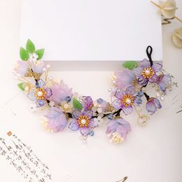 FORSEVEN Handmade Women Purple Transparent Flower band Pearl Band Headband Classical Hair Jewellery Accessories JL