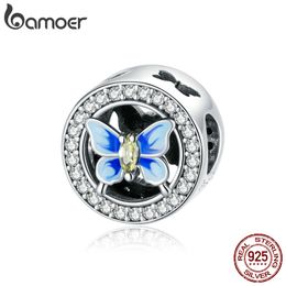 bamoer 925 Sterling Silver Colourful Butterfly CZ Charm Beads for Original Bracelet Silver 925 DIY Jewellery Accessories SCC1682 Q0531