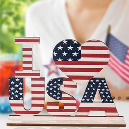 newAmerican Independence Day Party Wooden Desktop Decoration Glory Peace Family Freedom I Love USA Office Home Table-top Ornament EWA4655