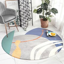 Modern Lamb Cashmere Flower Pattern Home Round Rug Living Room Sofa Non-slip Carpet Computer Chair Mat 210317