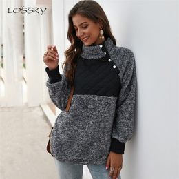 Lossky Sweatshirts Women Long Sleeve Patchwork Color Fahsion Autumn Winter Pullover Black Ladies Plush Warm Tops Clothing 201103