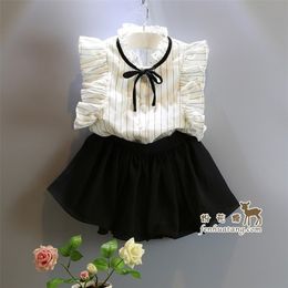 Girls Summer Casual Clothes Set Children Blouse Shirt + Short Pants Sport Suits Fashion Girl Clothing Sets for Kids Retail 210715