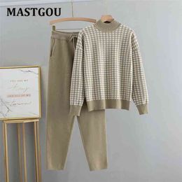 MASTGOU Oversized Women's Tracksuits Winter Thick Warm Turtleneck Sweater Overall Pants Suits Two Pieces Knitted Jumper Sets 210819