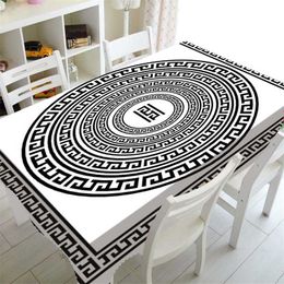 Black White Greek Key Tablecloth Table Cloth for Birthday Party Decor Elegant Meander Border Rectangle Square Tablecover 211103