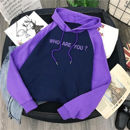 WHO ARE YOU purple oversized Hoodies women's tops clothes sweatshirt long sleeve Pullovers loose Hooded itself hoody 201030