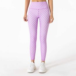 Checkerboard Sports Fitness Pant Women's Leggings High Waist Tight Running Speed Dry Skin Hip Lifting Nude Yoga Pants