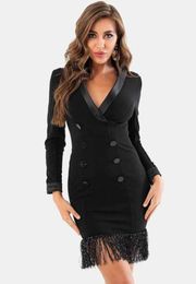 Winter Women Sexy Designer Long Sleeve Sparkly Sequins Cotton Dress Tassel Elegant Evening Bodycon Party Vestido 210527