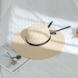 Foldable Travel Beach Hats Bow Ribbon Wide Brim Hats Elegant Breathable Straw Caps