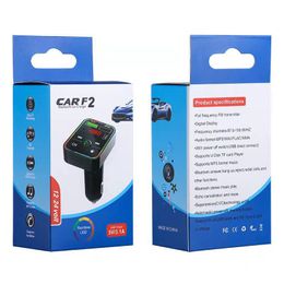 Car Bluetooth 5.0 FM Transmitter kit F2 Cell Phone Charger Dual USB 3.1A Charging Adapter Wireless Audio Receiver Handsfree MP3 Music Player Wtih Retail Box