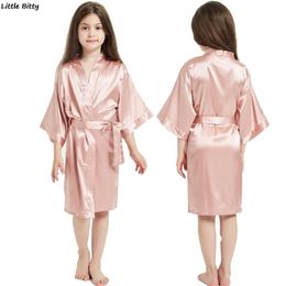 Wedding Party Robes for Girls Children Satin Pajamas Teen Sleepwear Bathrobes Silk Kimono Kids 211130