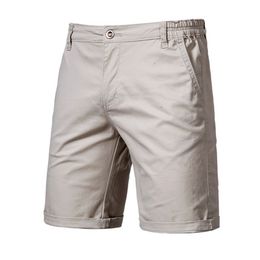 Summer 100% Cotton Solid Shorts Men High Quality Casual Business Social Elastic Waist 10 Colors Beach 210629