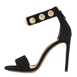 Sandals Selling Suede Leather Ankle Gold Rivet High Heel Cut Out Thin Dress Women Summer Black Red Sandal Shoes