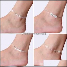 Jewelry Anklets Sier Anklet Link Chain For Women Girl Foot Bracelets Fashion Jewelry Wholesale Drop Delivery 2021 0E74U