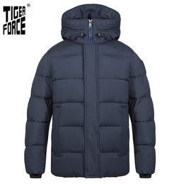 TIGER FORCE Men's winter jacket Hooded Mid-length fashion Parka men Down Jacket with Casual Thicken Warm Overcoat 70750 210910