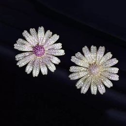 Pins, Brooches Lovely Plant Yellow CZ Pins And Brooch Daisy Flower Zircon Sweater Scarf Accessories Jewellery