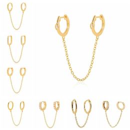 Hoop & Huggie Aide 925 Sterling Silver Women'S Earrings Round Micro Zircon Tassel Chain Earring Ear Piercing For Women Jewelry