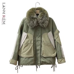 LANMREM women's detachable liner white duck down zipper winter clothing real fur collar drawstring jackets 2A915 210923