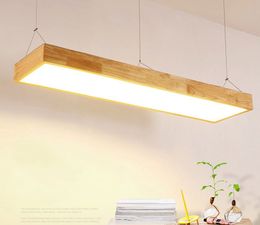 Natural Wood Ceiling Chandelier Rectangular Pendant Lamp Dining Room Hanging Light Office Suspended Lighting Fixtures