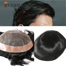 Men's Toupee Durable 130%Density Man Wig Natural Black Hair Fine Mono Base Indian Real Human Hair Toupee Replacement System Unit