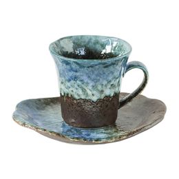 Retro Coffee Mug Thick Ceramic Tea Cup Simple Black Teacup Vintage Water Mug Japanese Coffee Cup And Saucer Set