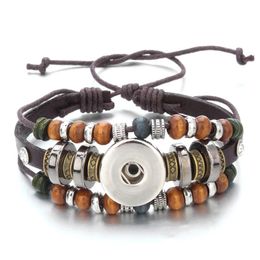 New Fashion Braided Leather Bracelets With Beads Fit 18mm Snap Button Charms Diy Snap Jewellery For Women M jlldkE