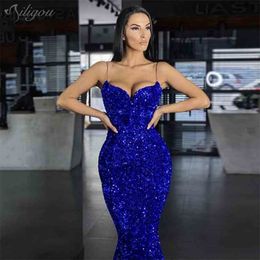 Christmas Luxury Blue Dress Long Mermaid Strapless Backless Women's Party Sexy Wedding Robe 210525