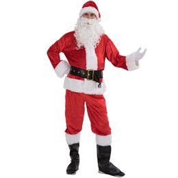 Noel Süslemeleri 7 adet Yetişkin Noel Baba Kostüm Flanel Klasik Suit Cosplay Sahne Erkekler Ceket Pantolon Sakal Kemer Şapka Seti RRA4491