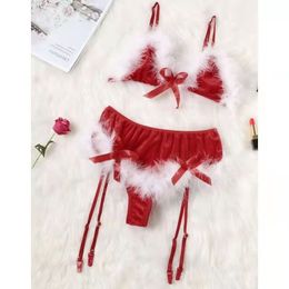 Sexy Lingerie chicken feather three point Christmas Dress suit combination passion outdoor