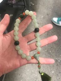 Natural hetian green jade bracelet unique jadite jade bangle rosary with tassel men women prayer jade Jewellery christmas bracelet