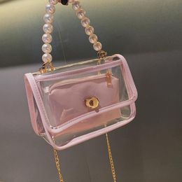 Hot Sale Transparent Jelly Pearl Tote bag 2020 Fashion New High-quality PVC Women's Designer Handbag Chain Shoulder Messenger Bag Purse