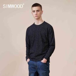 SIMWOOD 2021 Autumn winter new long sleeve t-shirt men Melange tops high quality plus size clothes t shirt SI980560 G1229