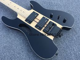 Neck Through Body Black Headless Electric Guitar Monkey Grip, China EMG Pickup, Tremolo Bridge & Whammy Bar, BlackHardware, Abalone Dot Inlay, SandwichNeck