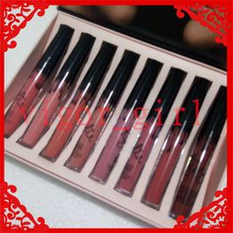 Högkvalitativ läppglans ansikte Skönhet KL Märke 8 Färg Läppstift Vätska Matte Lips Stick Make Up Set Free Ship