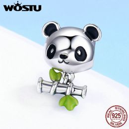 WOSTU Real 925 Sterling Silver Lovely Panda & Bamboo Beads Charm Fit Original Charm Bracelet Sterling Silver Jewellery FIC325 Q0531