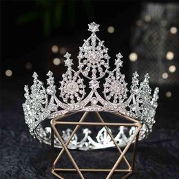 Baroque Round Tiaras Star Crowns Crystal Heart Wedding Hair Accessories Queen Princess Diadem Bridal Head Ornaments 210707