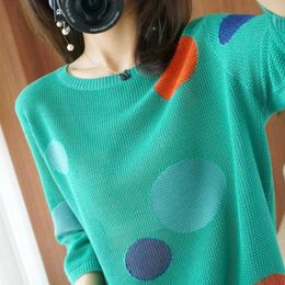 Knitted pullover sweater Women's Half sleeve Dots Loose knit Tops spring casual Ladies sweater 2021 Female New Jumper Pull femme X0721