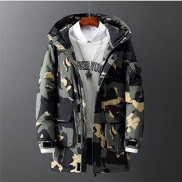 Men's Tooling Down Jackets Casual Camouflage Solid Colour Men Down Clothing Winter Thicken Warm Outdoor Mens Coats Trendy 211204