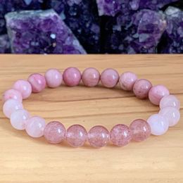 MG1239 Natural Strawberry Quartz Rose Quartz Bracelet Women`s Rhodonite Yoga Mala Protection Negative Energy Jewelry