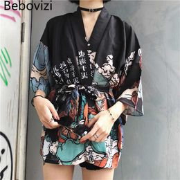 2021 Japanese Woman Kimono Cardigan Cosplay Shirt Blouse for Women Vintage Japanese Yukata Female Summer Beach Robe Clothes X0723