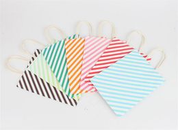 Wholesale Clothing Wardrobe Storage 5.25x3.25x8 Inches Stripes Kraft Paper Bags Retail Bag Food Packing Merchandise Gift Party Favour KD1