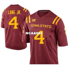 Cheap 001 Iowa State Cyclones Johnnie Lang #4 real Full embroidery College Jersey Size S-4XL or custom any name or number jersey