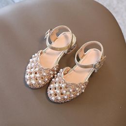 Sandals Summer Fashion Trend Girl Princess Shoes Kids Rhinestone Pearl Catwalk Hollow Children Heightening 4 5 6 7 8 9 10y
