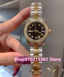 New Classic Sapphire Stainless Steel Date Watch Women Automatic Mechanical Diamond Bezel watch Lady Yellow Gold Black Dial 31mm