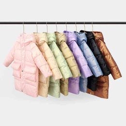 Kids Down Coats Long Sleeve Winter Children Hoodie Jackets Cute 3D Ears Mid-Length Down Jacket Solid Girls/Boys Down Coat 211111